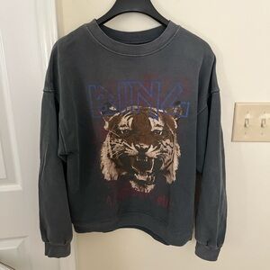 Anine Bing Charcoal Grey Tiger Graphic Pullover Sweatshirt